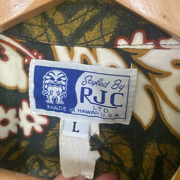 Styled by RJC Vintage authentic Hawaiian shirt mens sz L green luau vacation EUC - Picture 5 of 11